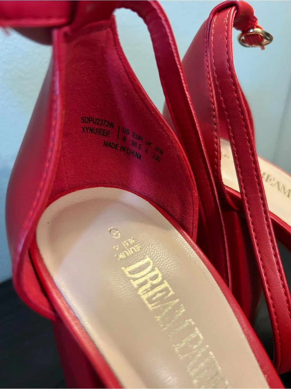 Dream Pairs Red Platform Almond-Toe Ankle-Strap Pumps